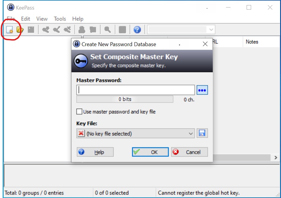 KeePass - create a new database