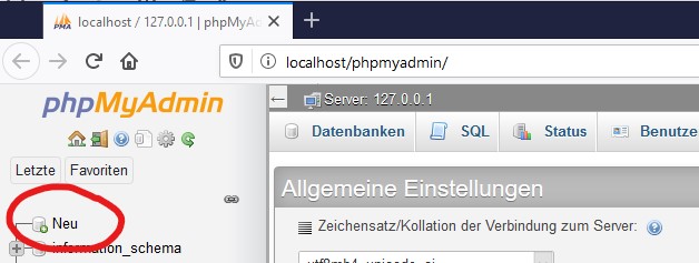 phpMyAdmin - create a new table