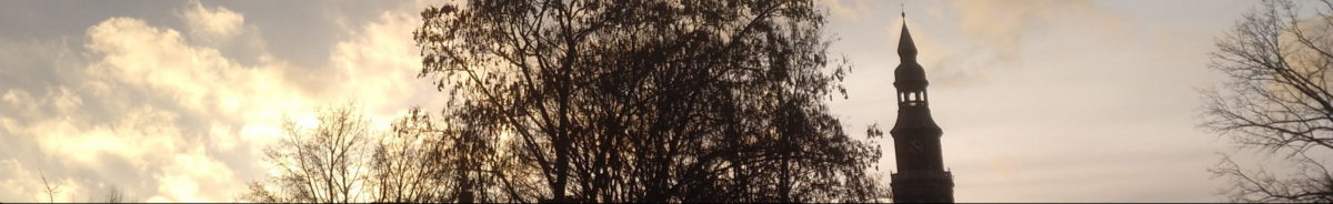 sunrise with tree and church tower